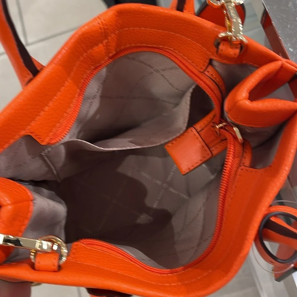 Michael Kors Mirella Small Pebbled Leather Shopper Top Zip Crossbody XBODY Poppy